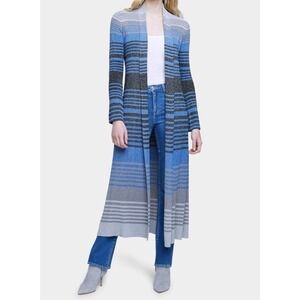 L'AGENCE Marija Long Duster Cardigan Women's M Metallic Striped Knit Open Front